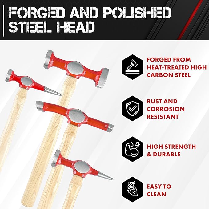 C&T 9 Piece Heavy Auto Body Repair Tool Hammer Dolly Set, Car Body Repair Tool Kit with Carrying Case, Hickory Handles,Fender Repair kit