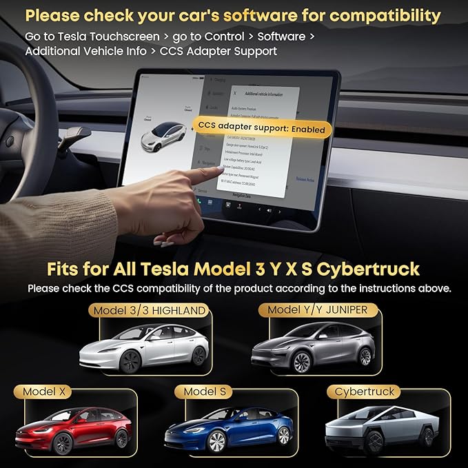 2-in-1 CCS & J1772 to Tesla Adapter - 250KW Fast CCS to Tesla Adapter, Compatible with Tesla Model S/3/X/Y/Cybertruck - Works with Electrify America, Blink, ChargePoint, and EVgo Station