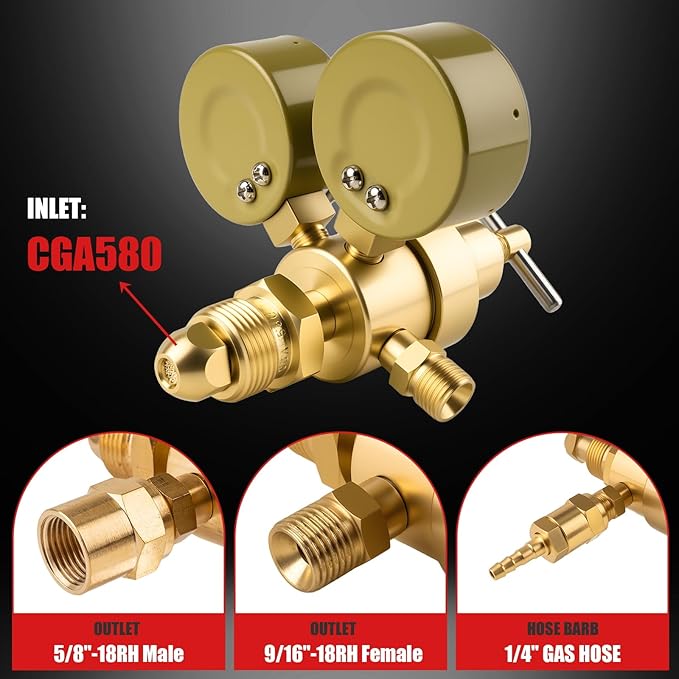 Argon Co2 Regulator, Welding Argon Gas Regulator for TIG and MIG, Dual Gauge Co2 Regulators with 6.6FT Welding Gas Hose, CGA580 Inlet Connection, 0-4000PSI Input Pressure