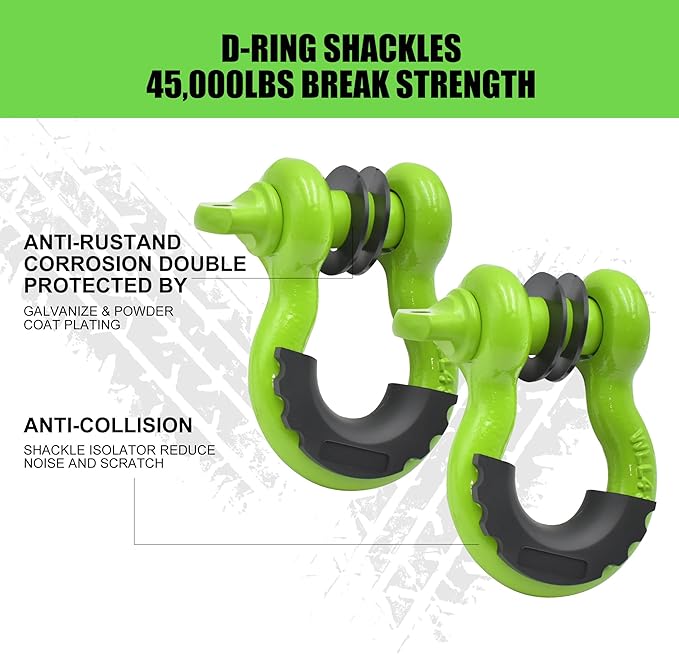 Off Road Winch Recovery Kit, 10 Ton Heavy Duty Snatch Block Pulley with 3" x8' Tree Saver Strap and 2Pcs 3/4" D Ring Shackles, Winching Accessories for Truck Car SUV ATV Green