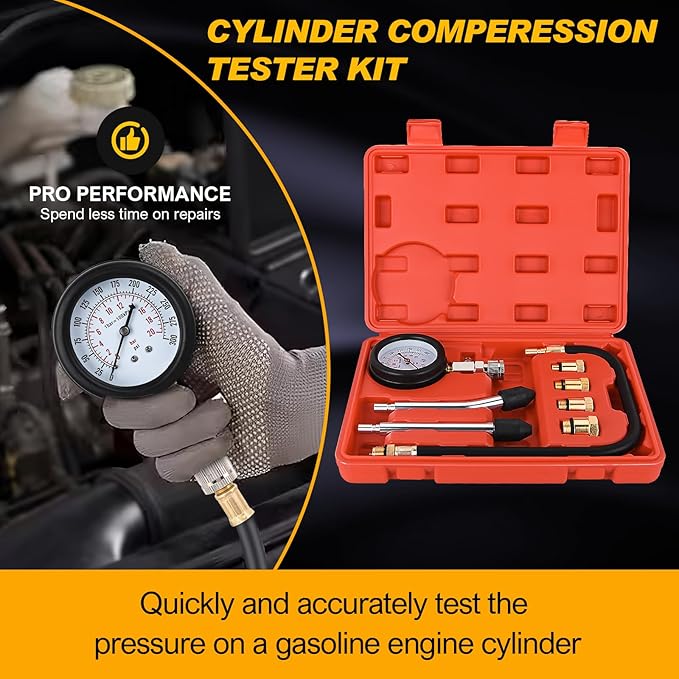 Nilight Compression Tester Kit, 8PCS Petrol Gas Engine Cylinder Pressure Gauge 0-300 PSI Automotive Tool for Cars Trucks Motorcycles