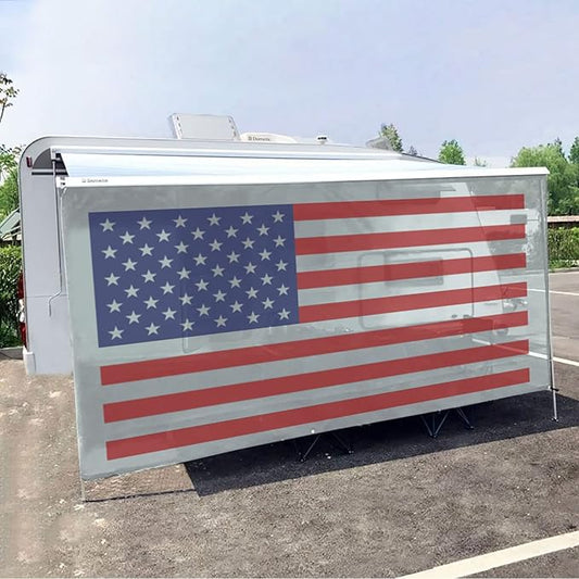 Tentproinc RV Awning Sun Shade Screen 7' X 11' 3'' (American Flag) Gray Mesh Sunshade Camper Trailer Awning Shade Screen UV Blocker Completed Kits