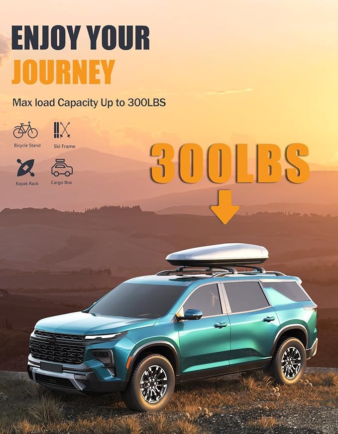 KINGGERI 300lbs Lockable Roof Rack Cross Bars Compatible with Chevy Chevrolet Traverse 2022 2023 2024 2025 2026 with Raised Side Rails, Heavy Duty Aluminum Roof Rails Crossbars Luggage Accessories