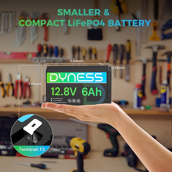 12.8V 6Ah Mini Lithium LiFePO4 Battery, 76.8W Lithium Battery Built-in 6A BMS, A+ Grade Cell 4000+ Deep Cycles, Automotive Battery Perfect for Kid Cars, Fish Finder, Power Tools, Camping, UPS