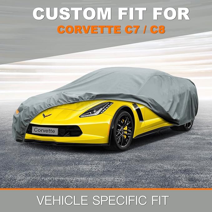 Kayme Heavy Duty Car Cover Custom Fit Chevrolet Chevy Corvette (C3 C4 C5 C6 C7 C8 1968-2025) Coupe Convertible Targa, Full Exterior Covers Waterproof All Weather for Automobiles