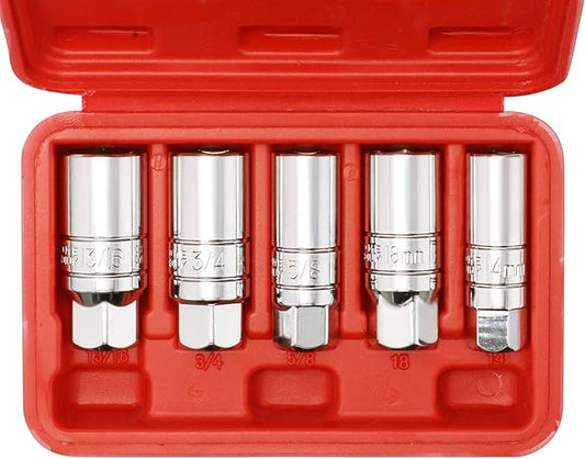 CASOMAN 3/8-Inch Drive Spark Plug Socket Set, 6-Point, 5/8-Inch, 3/4-Inch, 13/16-Inch, 14mm, 18mm, 5-Piece Set