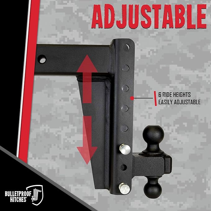 BulletProof Hitches - 3.0" Adjustable Heavy Duty Trailer Hitch (22,000 lb. Rating) - 10" Drop/Rise Trailer Hitch with 2" & 2-5/16" Dual Ball - Powder Coat, Solid Steel, Corrosion-Resistant
