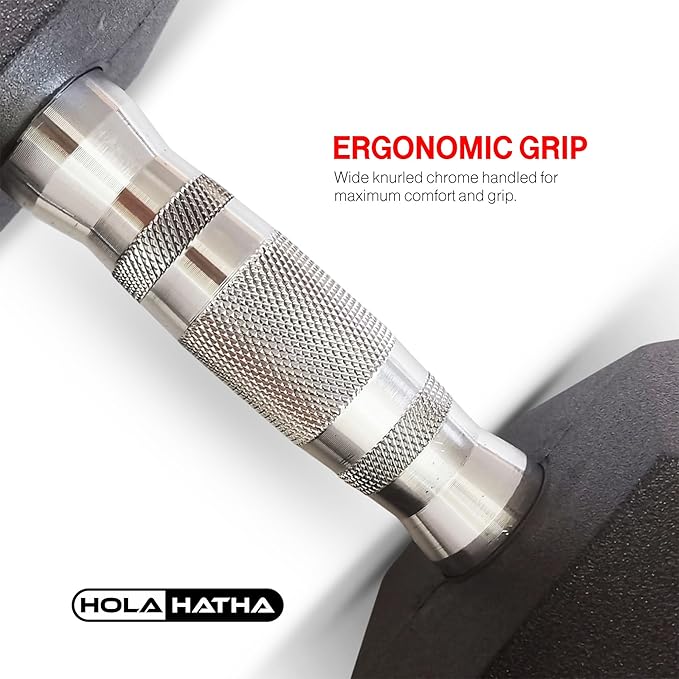 HolaHatha Hexagonal Dumbbell Free Hand Weight Set w/Rack