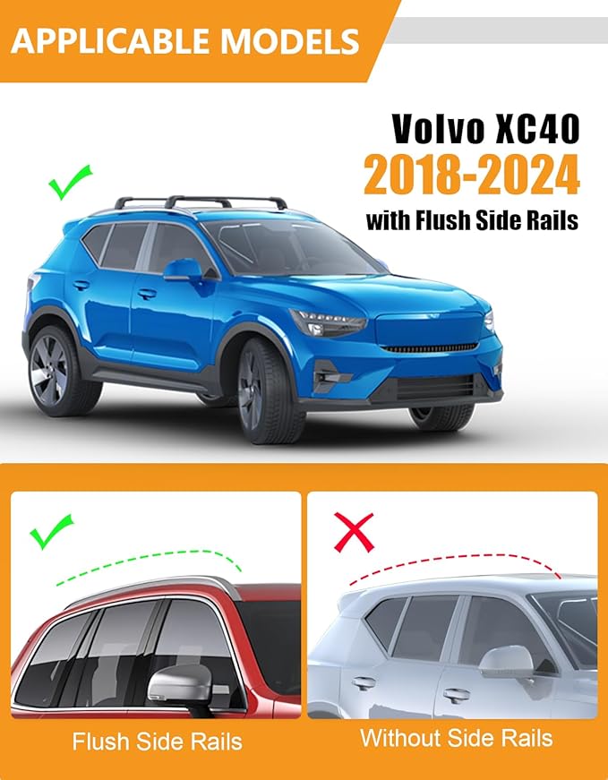 KINGGERI Roof Rack Cross Bars Compatible with Volvo XC40 XC-40 2018-2025, Lockable 220lbs Heavy Duty Aluminum Roof Rails Crossbars Cargo Bars Canoe Snowboard Rooftop Black Carrier Luggage