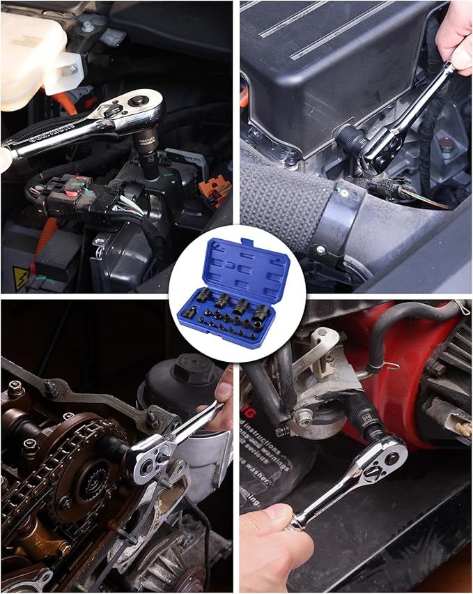 WORKPRO 17 PCS E-Torx Socket Set, Premium CR-V Female Star Sockets E4–E24, 1/4", 3/8", 1/2" Drive, Precision Inverted Torx Socket with Storage Case for Auto, Engine, and Mechanical Repair