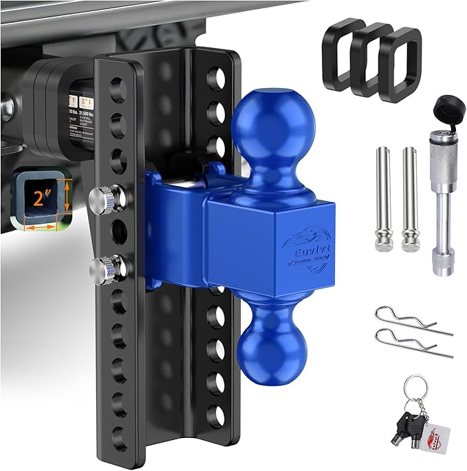 Adjustable Trailer Hitch -Drop Hitch (Fits 2-Inch Receiver) -8" Drop/Rise Tow Hitch, 2" & 2-5/16" Ball Hitches for Trucks -21,500 GTW Hitch Ball Mount with Anti-Theft Locking Hitch Pins
