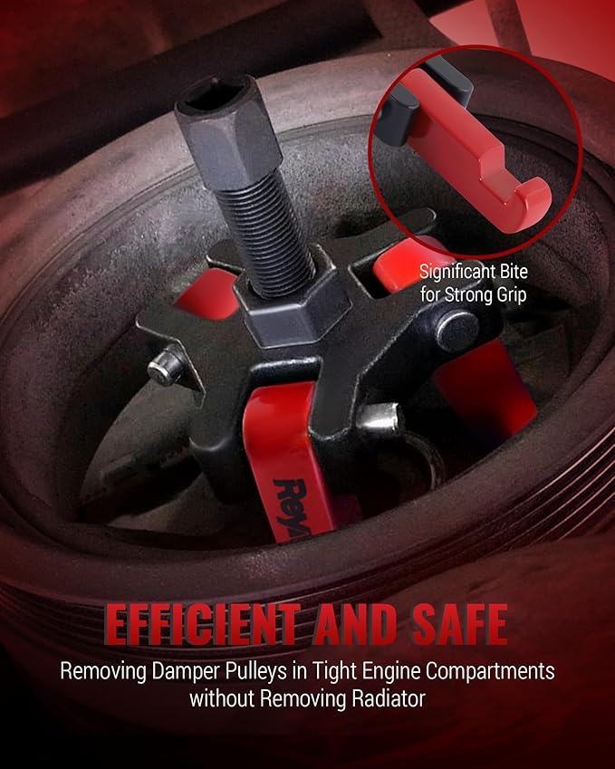 Harmonic Balancer Puller Kit, Adjustable 3-Jaw Puller for Removing Harmonic Damper Pulley Compatible with Chevy GM Chrysler Cadillac Ford, Forcing Screw Fits a 3/8" Square Drive