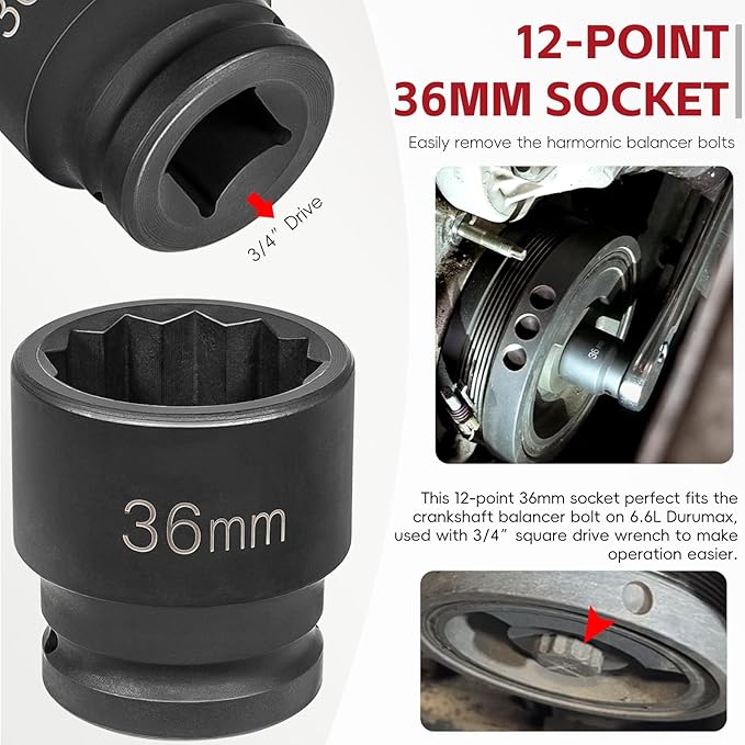 Sunluway 22100 Flywheel Locking Tool with 36mm 3/4" Drive Harmonic Balancer Socket for 6.6L Duramax Engine