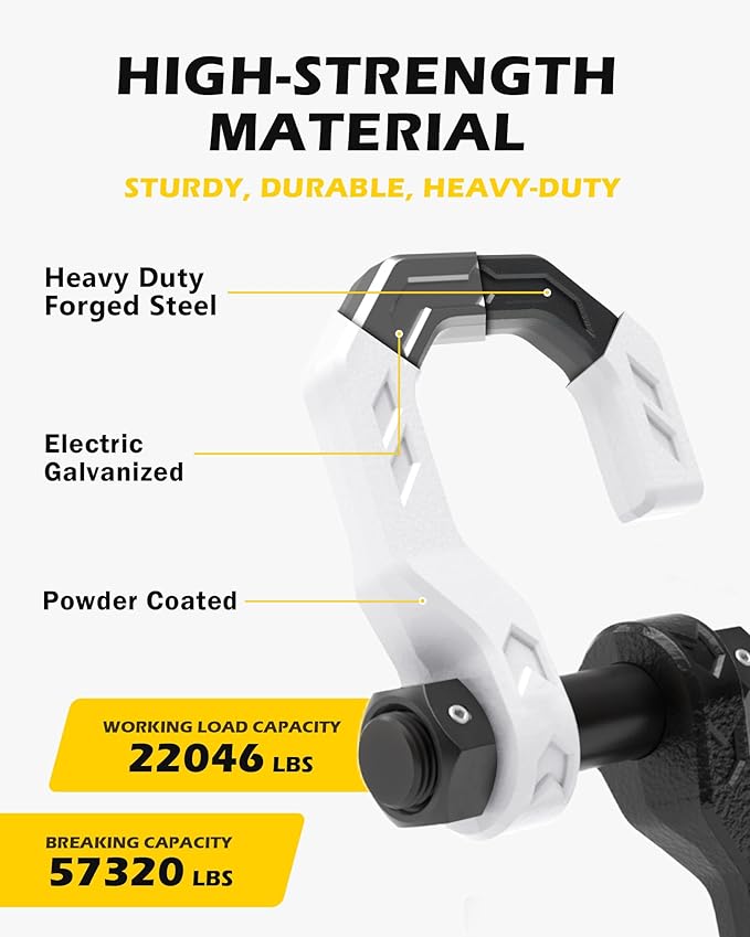 D-Ring Separate Shackles, 2Pack, 3/4" D-Ring Shackles 7/8" Pin, 57320lbs Breaking Strength, Heavy Duty Forged Steel, D-Ring Shackles Towing Winch Shackle for Recovery, Off-Road, Black White