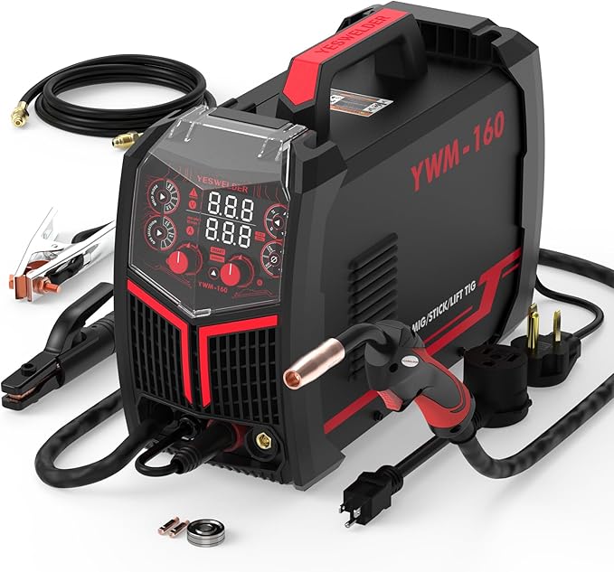 YESWELDER Gas Gasless 160A Multiprocess MIG Welder, Flux Core/MIG/Lift TIG/Stick ARC Welder 4 in 1 Welding Machine, Synergic Control 110V/220V Dual Voltage