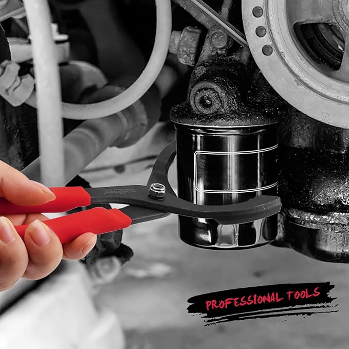 HORUSDY 12" Adjustable Oil Filter Pliers, Adjustable Oil Filter Wrench Removal Tool (Red)