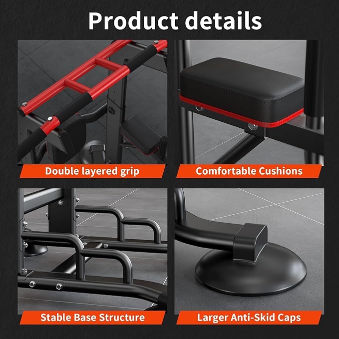 SogesHome Pull Up Bar and Dip Station, Heavy Duty Adjustable Home Gym Equipment for Strength Training, Multifunctional Workout Bar with Resistance Bands – Full Body & Core Exercise