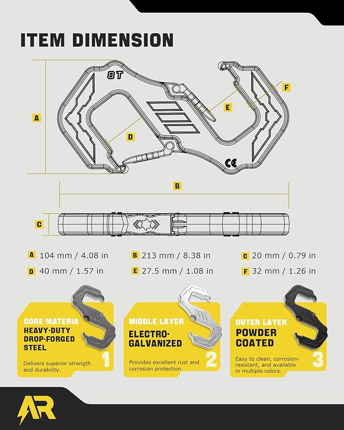 3/8" S Tow Hook, G80 Steel Quick Winch Shackle 33,000Lbs Break Strength, Heavy Duty Off-Road Recovery Connect Hook for SUV, Truck, Trailer & Towing Applications, Black