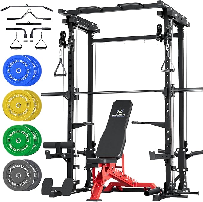 Major Fitness Drone3 Smith Machine – All-in-One Home Gym Squat Rack with Weight Bar, Cable Crossover Machine – Heavy-Duty Fitness Equipment for Strength Training and Full-Body Workouts