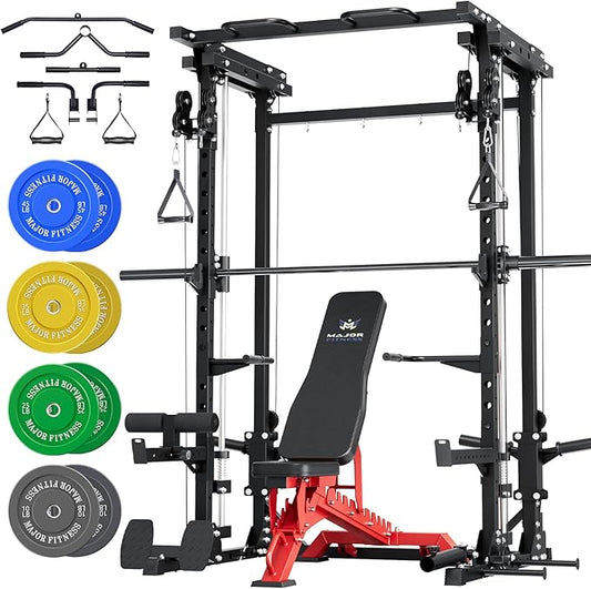 Major Fitness Drone3 Smith Machine – All-in-One Home Gym Squat Rack with Weight Bar, Cable Crossover Machine – Heavy-Duty Fitness Equipment for Strength Training and Full-Body Workouts