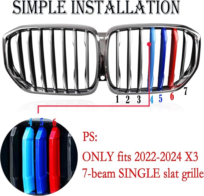Automotive Grill Inserts for BMW X3 G01 2022-2024(NOT for AWD) 7-Beam, Front Grille Accessories