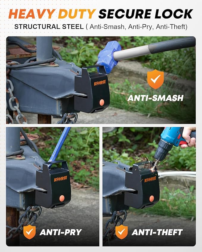 Kohree Trailer Hitch Lock for 2 5/16", 2" Couplers, Heavy Duty Anti Theft Trailer Coupler Lock with Handle for RV, Camper, Boat, Solid Steel Tow Lock for Trailer Tongue