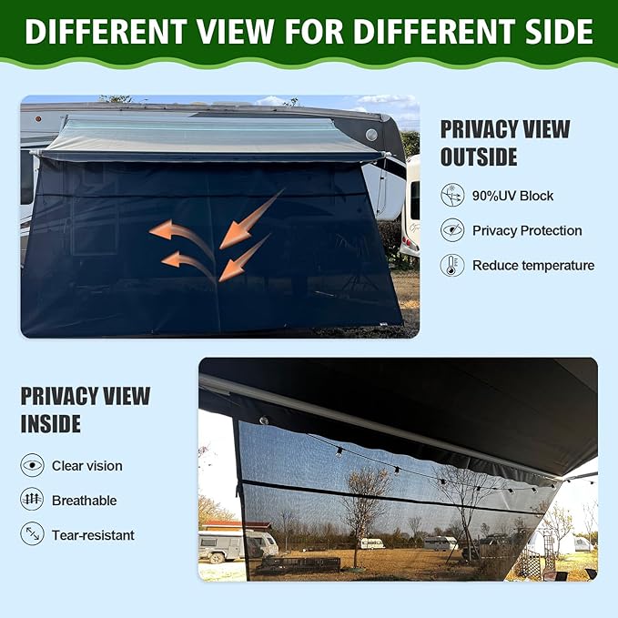 Dulepax RV Awning Shade Screen with Zipper 8'X19'3'' -Second Generation RV Awning Screen Significantly Improves Shadew and Privacy.Universal RV Awning Sun Shade Screen with Complete Kits