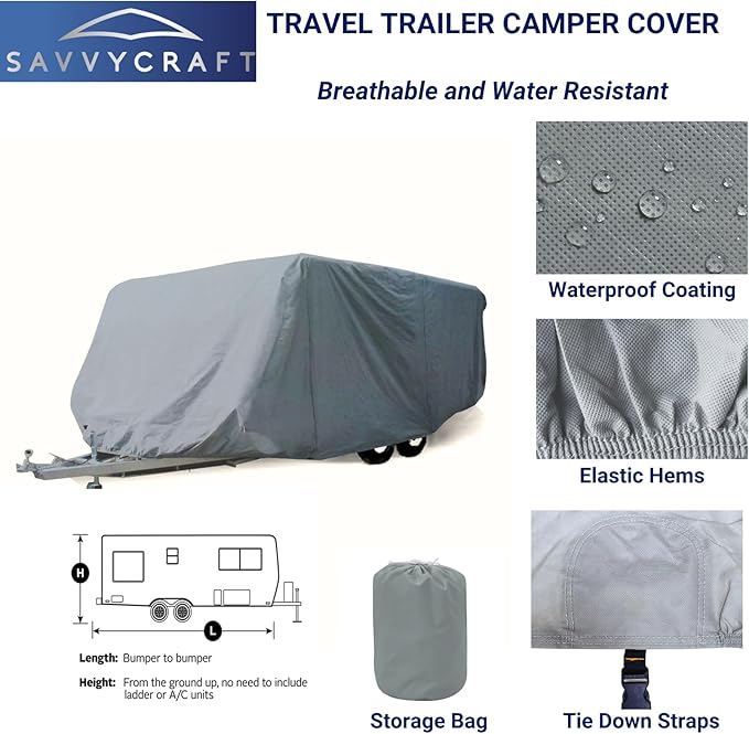 SavvyCraft Economic Guard Travel Trailer Camper Cover, Breathable RV Trailer Cover Fits 14 ft to 16 ft