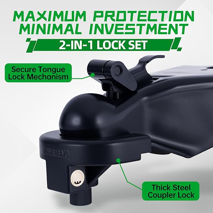 Trailer Hitch Lock Kit (for 2-5/16" Trailers) Heavy Duty Anti Theft Trailer Coupler Locks for RV, Camper, Trailer, Boat, Caravan - Reinforced Solid Steel Tow Lock for Trailer Tongue (2-5/16in)