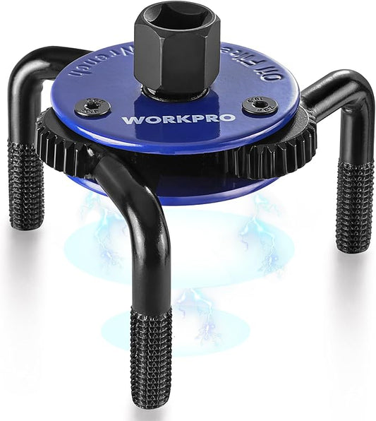 WORKPRO Magnetic Adjustable Oil Filter Wrench, Universal 3-Jaw Removal Tool 3"–5" (76–130mm), Auto Lock Design, Heavy Duty Oil Filter Wrench for Car, Truck, SUV, Motorcycle Oil Changes
