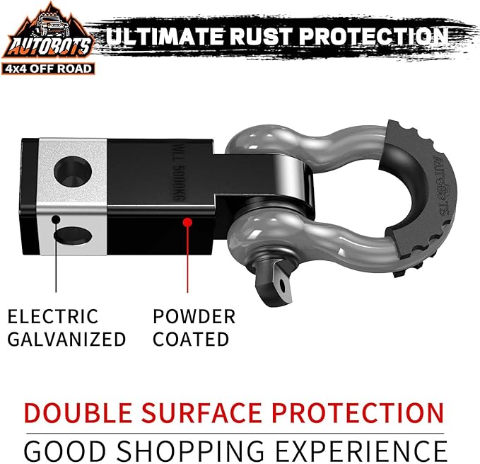 AUTOBOTS Tow Hitch Receiver 2", 45,000 Lbs Break Strength Shackle Hitch Receiver with 5/8" Screw Pin, 3/4 Shackle, Towing Accessories for Vehicle Trailer Recovery Off-Road 2R-Gray-Black-1