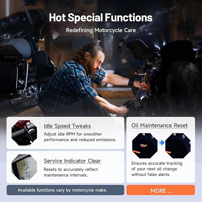 Motorcycle Scan Tool TOPDON TopScan Moto, All System Bidirectional Motorcycle Scanner for Harley, Duca ti, BMW & Japan Brands, Reset Services Motorcycle Diagnostic Scanner, AutoVIN Diagnostic Tool