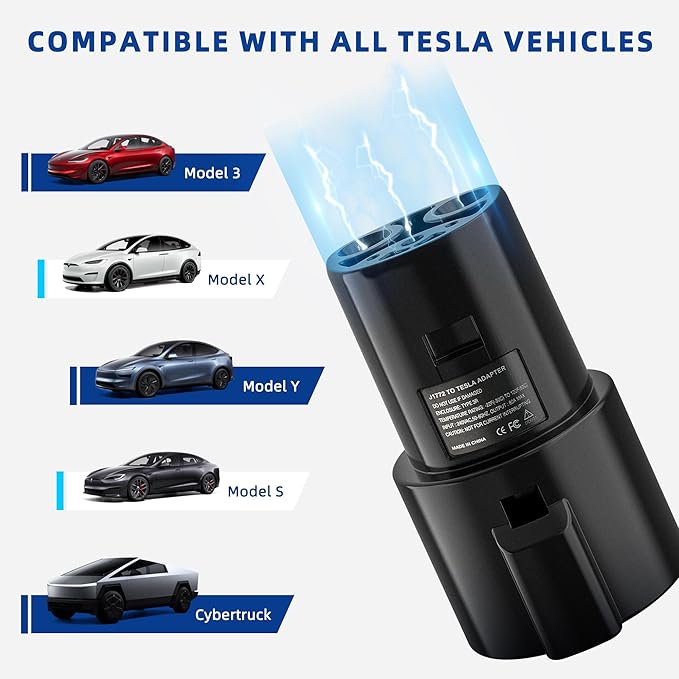 J1772 to Tesla Adapter, Max 80A 250V for Model 3 Y S X, Fast & Seamless Charging at SAE J1772 Stations – Essential for Tesla Owners