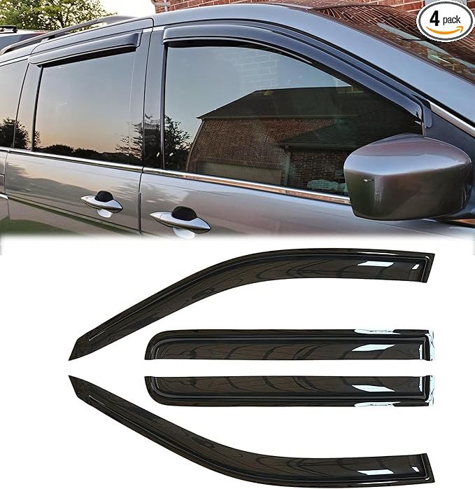 Rainproof Side Window Wind Deflectors for 2011-2017 Honda Odyssey, Tape-on Sun Rain Guard Sets,Nice Looking Window Visors for Cars,Vent Deflector for 11-17 Honda Odyssey 94203