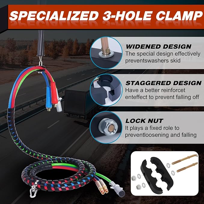 Cheemuii 16" Double Tender Spring Kit with 3in1 Hose Holder and 3-Hole Clamp Holder Heavy Duty Tender Spring for Semi Truck Air Lines Kit 2 Style Air Lines Holders for Semi Truck Trailer Tractor