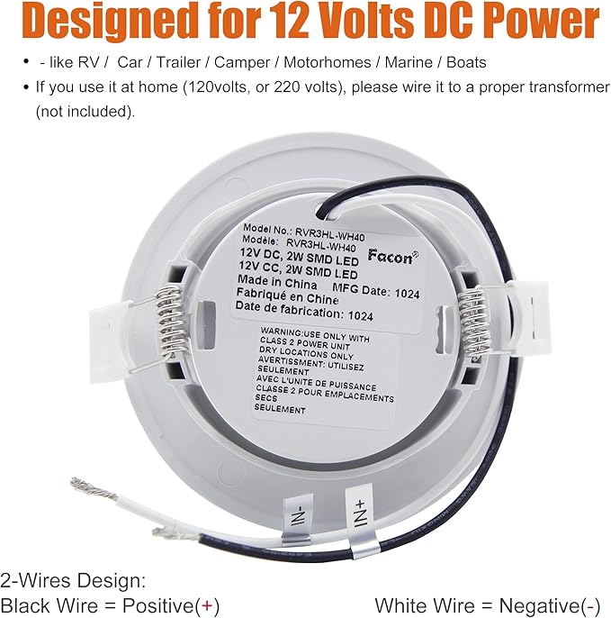 Facon 3.5 Inch RV Puck Lighting with Spring - 8 Pack Rotatable RV Recessed LED Lights 12V - Cool White 4000K Ultra Slim Interior Lights for RV Camper Boat Motorhome