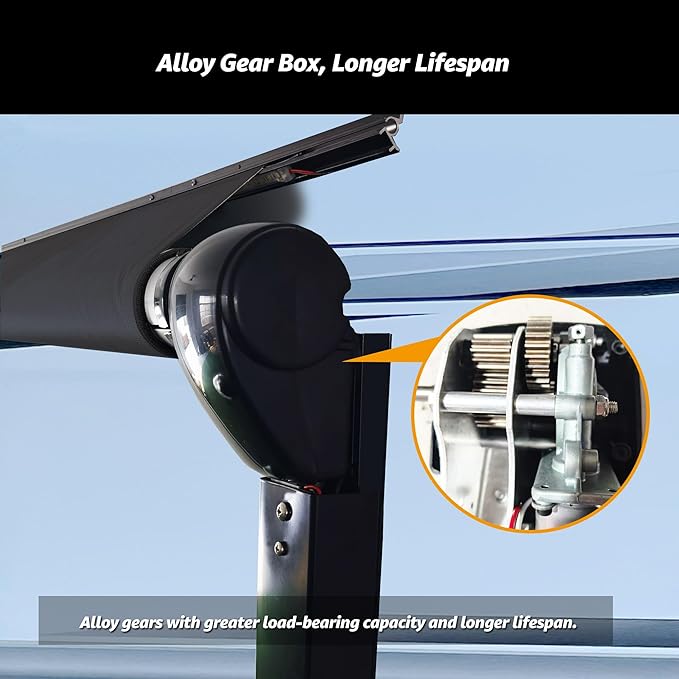 RV Electric Retractable Awning, Black Frame and Fabric Assemblies Full Set for RV, 5th Wheel,Travel Trailers,Motorhome Trailer Awning for Home or Camper - Grey Fade, 11Feet(Fabric 10'2")