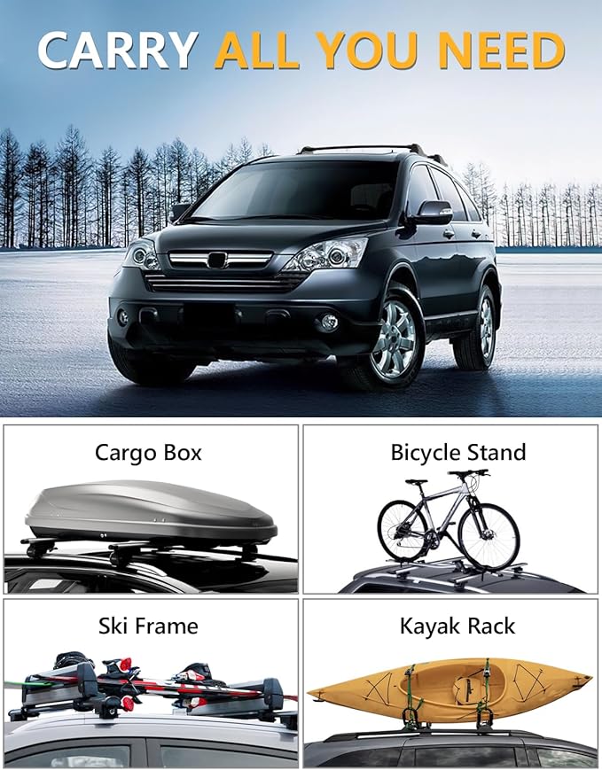 Tuyoung Lockable Roof Rack Cross Bars Compatible with Honda CRV CR-V 2007-2011 EX EX-L LX 2.4L L4, 220lbs Aluminum Heavy Duty Crossbar Roof Rail Rooftop Cargo Luggage Racks Carrier Black Accessories