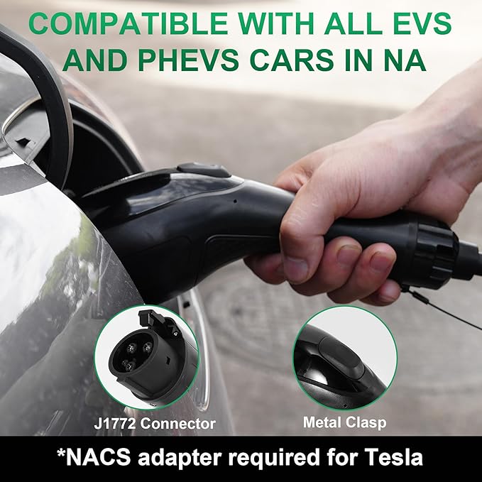 RUTU Ev Charger Level 2 J1772 Chargers, 48 Amp Level 2 Ev Charger Hardwired Up to 11.5Kw, Smart Electric Car Chargers with Flexible 25Ft Cable, 240v WiFi Enabled Electric Vehicle Charging Stations