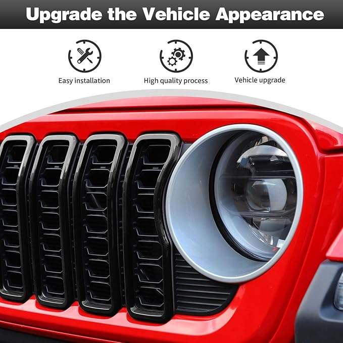 CheroCar for JL Front Grille Grill Insert Cover Trim Exterior Accessories for Jeep Wrangler JL 2024+,Black