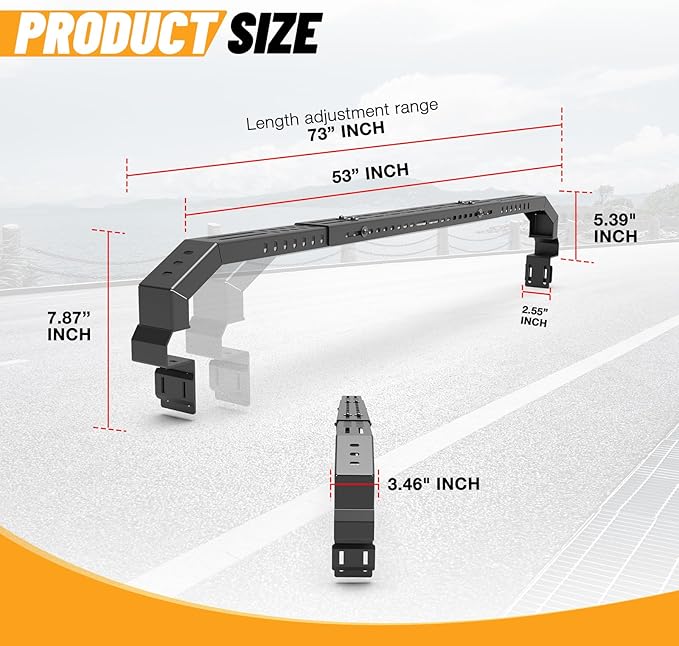 Universal Truck Bed Cross Bar for Full-Size and Mid-Size Trucks, Heavy-Duty Adjustable Cargo Support, Mounted on Inner Side of Truck Bed, Sold as Single Bar (Minimum 2 Bars Required for Use)