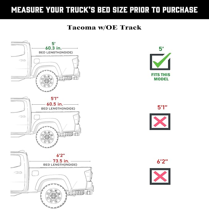 Hard Folding Truck Bed Tonneau Cover |THTF019|Fits 2005-2015 Toyota Tacoma w/OE Track System 5' Bed (60.3")