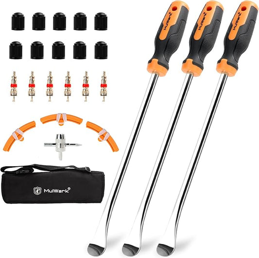 MULWARK Tire Spoons 14.5 Inches Motorcycle Tire Changer Durable Chrome Vanadium Steel Tire Changing Kit Includes Rim Protectors Easy to Use Tire Iron
