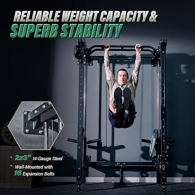 MAJOR FITNESS F35 Folding Power Rack 4-in-1 Home Gym with Cable Pulley System, Multi-Grip Pull-Up Bar, Landmine, 80+ Exercises Space-Saving Gym Equipment Easy Folding for Small Spaces