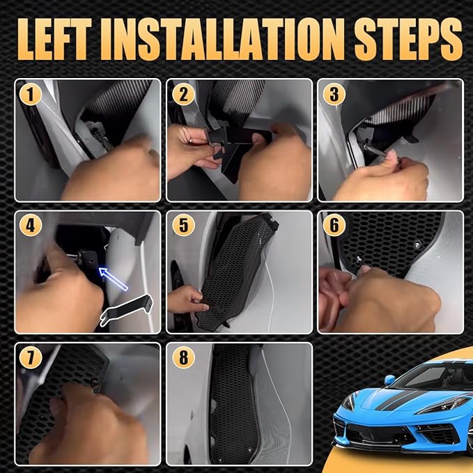 2PCS Upgrade Side Intake Mesh Grilles Insert,OEM Style Aluminum Driver and Right Passenger Side Radiator Air Intake Vent Guards Mesh Set Accessories for Corvette C8 Stingray Z51 2020+