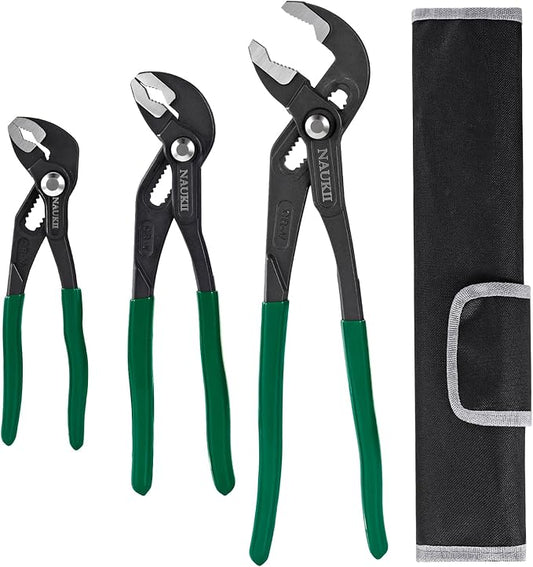 3pcs 8/10/12 inch Groove Joint Pliers Set Comfortable Handle Tongue-and-Groove Pliers for Home Repair Water Pump Pliers with Roll Up Case Adjustable Pliers