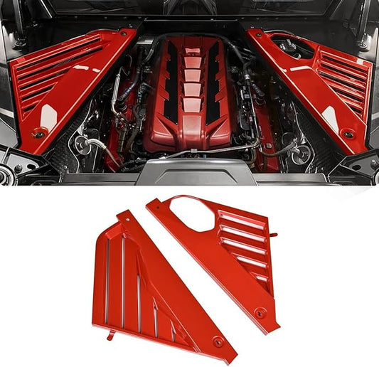 2Pcs Red Engine Bay Panel Cover,Rear Engine Covers Left Right Engine Case Guards Protector Compartment Filler Covers for Corvette C8 Stingray 2020+ for C8 Z06 2023+