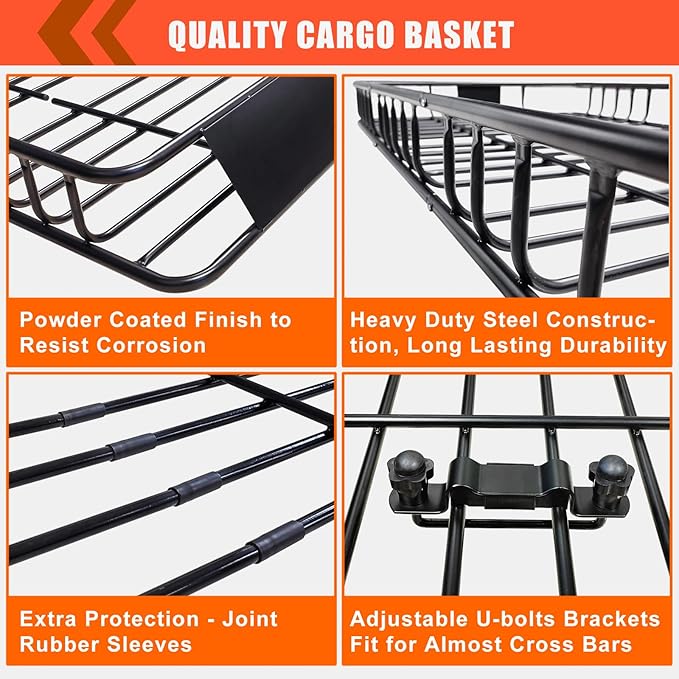 MeeFar Roof Rack Carrier Basket Universal Rooftop 65" X 39" X 6" Large Size Roof Rack + Waterproof Bag 20 Cubic Feet (51" 40" 17"), and Cargo Net with Attachment Hooks, Ratchet Straps