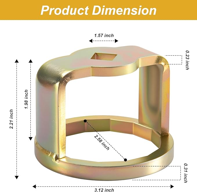 1726 Oil Filter Wrench Removal Tool Compatible with Toyota, 64mm x 14 Flute, 1/2" Square Drive Fit for Toyota, Nissan, Honda, Lexus, Scion 4, 6, 8 Cylinder Engines