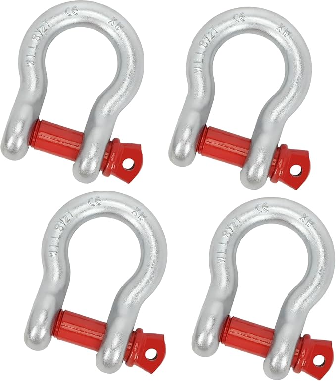 4 Pack 1" Anchor Shackle, D Ring Anchor Shackles Alloy Steel, Load Limit 8.5 Tons (17,000 lbs) with Alloy Screw Pin, Heavy Duty Clevis Bow Shackle for Towing, Rigging, Vehicle Recovery